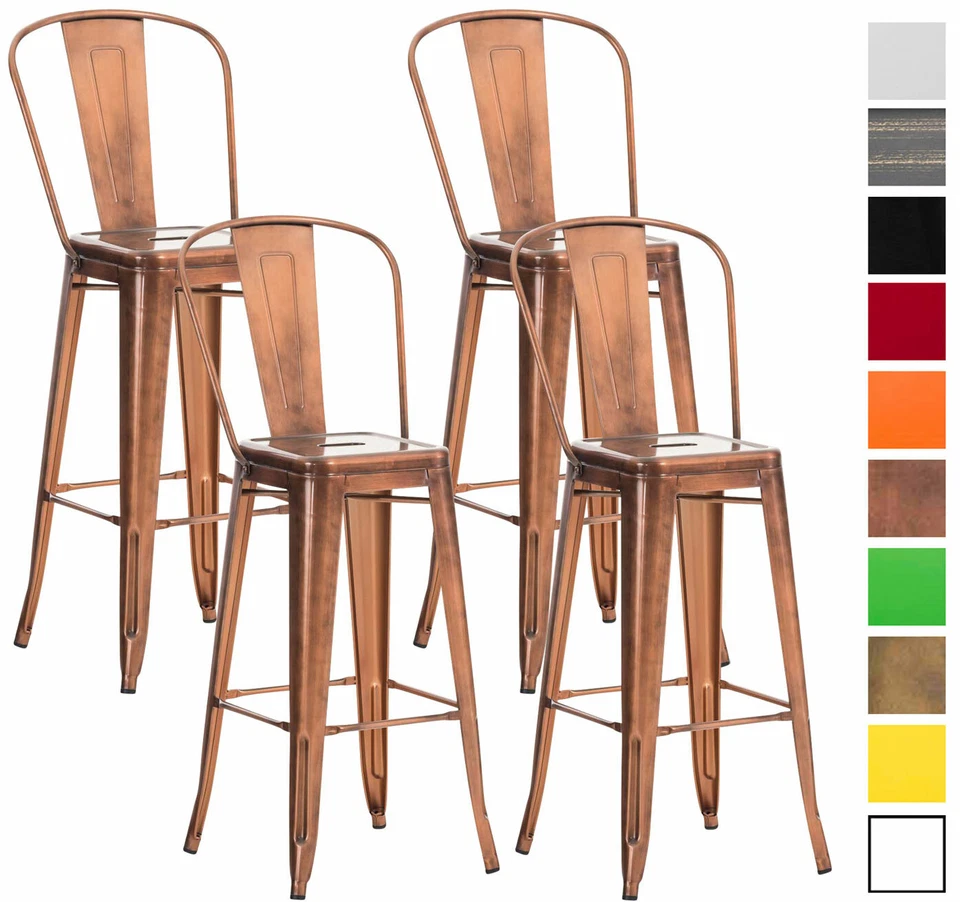 4er Set Barhocker Aiden mit Lehne 4-Fuß Metall Gastronomie Barstuhl Tresenhocker - Bild 1 von 1