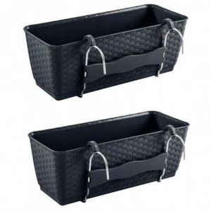 2x Blumenkasten Balkonkasten Rattan Optik Aufhängung 60cm Pflanzkasten Anthrazit - Bild 1 von 1