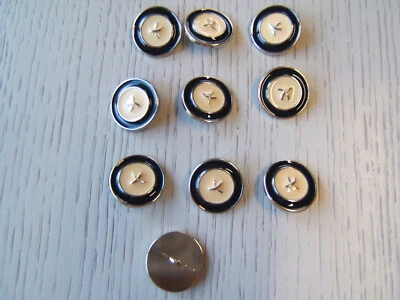 10 Knöpfe, Metall, beige mit schwarzen Rand und Motiv, 25mm - Bild 1 von 2