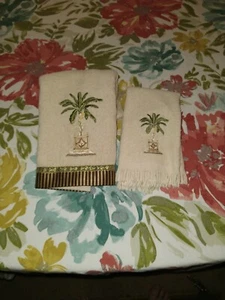 Avanti Linens Banana Palm Mano,Punta Asciugamani Coppia Deliziosi Tropicali Botanici Usato in Ottime Condizioni - Foto 1 di 10