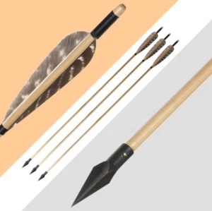 6pcs Archery 32" Wooden Arrows Turkey Feathers Hunting Fletched Arrows Practice - Picture 1 of 15