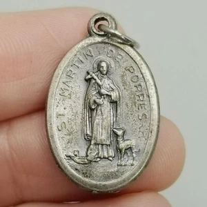 Vintage St. Martin de Porres Medal Pendant Charm Oval Silver Tone Catholic - Picture 1 of 9