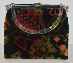 VNTG L & M BLACK CARPET PRINT HANDBAG W/ACRILIC CLEAR HANDLE & REMOVEABLE COVER - Picture 1 of 12