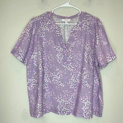 Blusa pulóver Charter Club de lujo de lino para mujer XL floral púrpura Foto 1 de 4