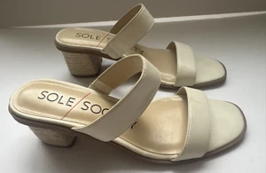 SOLE SOCIETY SANDALEN Größe 7 1/2 M weiß Slide Jute Blockabsatz GUC Schuhe - Bild 1 von 6
