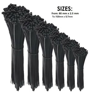 BLACK CABLE TIES / ZIP WRAPS LONG SHORT Thick Thin Narrow Small Fastener QUALITY