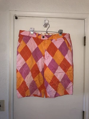Pantalones Cortos de Golf LOUDMOUTH Para Hombre 38 Rosa Naranja Argyle Cuadros Envío Rápido Foto 1 de 4