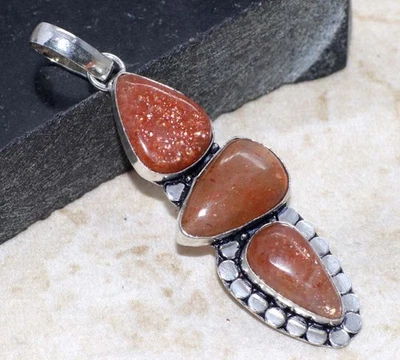 Colgante largo enchapado en plata 925 piedra solar 2,5" ropa informal regalo GW Foto 1 de 3