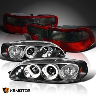 Fits 92-95 Honda Civic Black LED Halo Projector Headlights+Red/Smoke Tail Lamp Foto 1 de 4
