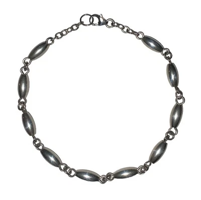 Handmade Dainty Elongated 925 Sterling Silver Bead Link Bracelet 8 - 8.25 Inches Foto 1 de 4