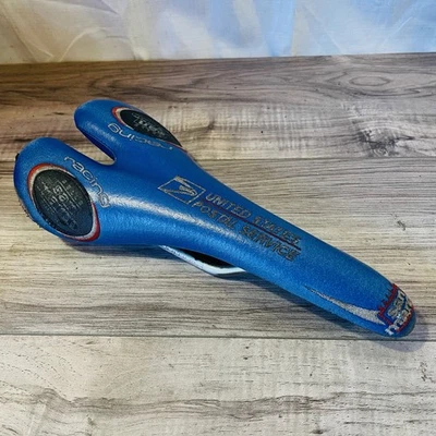 USPS Trek Selle San Marco ASPide Titanium Rail Saddle Embroidered Blue Leather - Image 1 of 4