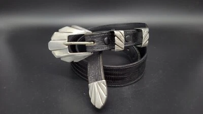 JT Santa Fe Sterling Silver Buckle Set on Tom Taylor Custom Lizard Belt, Size 30 - Image 1 of 4