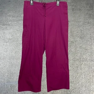 SCRUBS Scrub Pants Womens Medium Burgundy Drawstring Pockets Flared Wine - Picture 1 of 12
