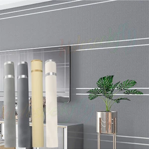 Silver Grey Embossed Thick Wallpaper Shimmer Horizontal Stripe Living Room Decor - Picture 1 of 85