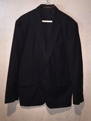 Tasso Elba Wool Blend Two Button Double Vent Black Pinstripe Suit Jacket Size M - Image 1 of 4