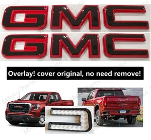 2019-2025 GMC Front Rear Gloss Red Black Emblem Overlay Sierra 1500 2500HD3500HD - Picture 1 of 9
