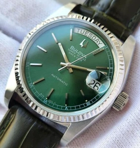 BULOVA SUPER SEVILLE AUTOMATIC 1373.11 CAL2834-1 DAYDATE GREEN DIAL MEN'S WATCH - Picture 1 of 19
