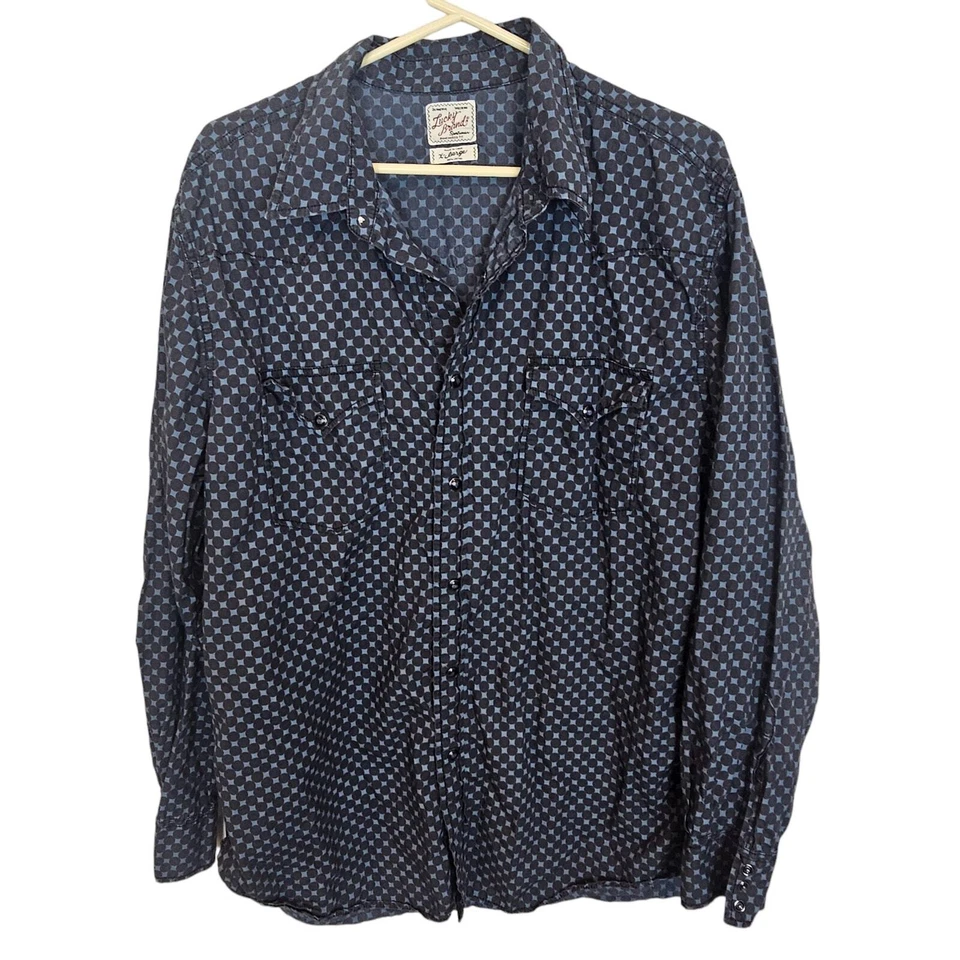 Camisa Lucky Brand Camisa Occidental Hombres XL Azul Gris Perla Camisa a Presión Camisa Informal Foto 1 de 4