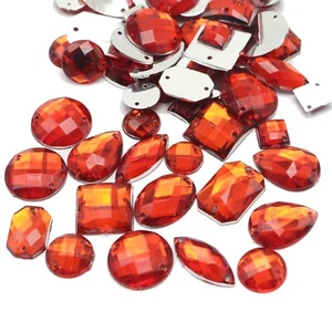 100 Red Flatback Acrylic Sewing Rhinestone Assorted Shape Sew on Diamante Gems - Picture 1 of 5