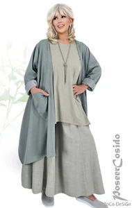LAGENLOOK Chasuble Überwurf Jacke salbei lind grün 46 48 50 52 54 56 XL-XXL-XXXL - Bild 1 von 10
