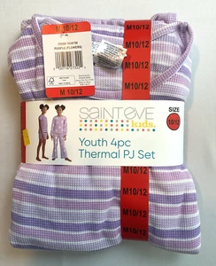 Saint Eve Youth Girls' 4-piece Short & Long Thermal Pajama Set, Purple - M 10/12 - Picture 1 of 3