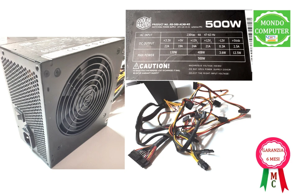 ALIMENTATORE PC FISSO DESKTOP ATX  COOLER MASTER   500W   RS-500ACAB-M3 - Immagine 1 di 1