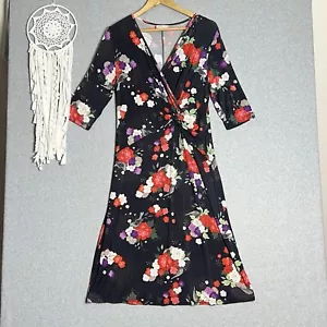 Maiocchi Dress Womens 14 L Floral Flowers Spring Bamboo Stretch Cocktail Party - Picture 1 of 11