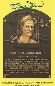 BOB DOERR SIGNED BASEBALL HALL OF FAME PLAQUE CARD BOSTON RED SOX JSA AUTH AUTO - Picture 1 of 2