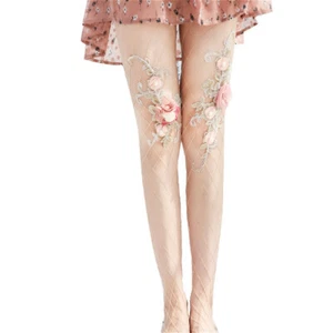Lady Floral Fish Net Tights Lace Sexy Beaded Stockings Pantyhose Dance Club Wear - Picture 1 of 5
