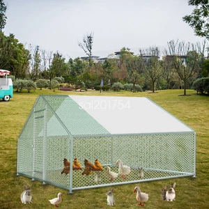 10x10'' Enclosure Chicken Coop Hen Run House Metal Walk-in Poultry Cage W/ Cover - Picture 1 of 11