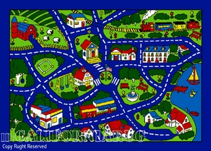 7x10 Area Rug Play Road Driving Time Street Car Kids City Fun Time New BLUE - Picture 1 of 1