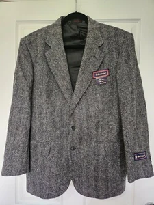 Barrington Jacket Mens 40 Grey Wool Blazer Single Breasted Collar Herringbone - Picture 1 of 9