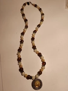 Worthington Bead Necklace With Pendant 18 Inches Amber/earth Pearlwhite biege - Picture 1 of 10