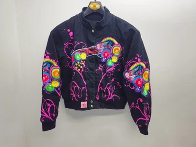 Chaqueta de bombardero Skittles Candy bordada negra promoción talla XL rara abotonada Foto 1 de 4