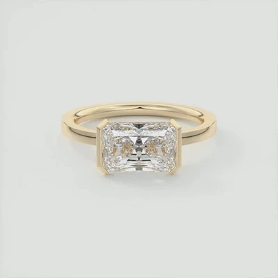 East west Lab Grown Diamond Ring For Engagement Radiant 3 CT IGI 14 KT Gold - Image 1 of 4