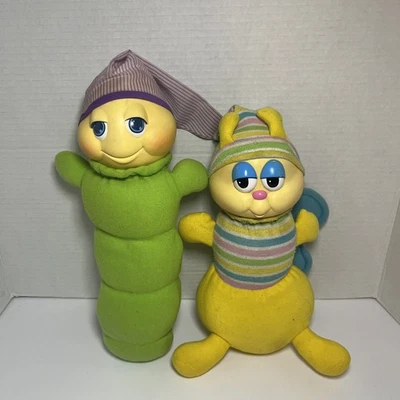 Glo Glo Glow Worm & Glowbug Butterfly 1984 Vintage Hasbro Pelúcia AMBOS ILUMINAM!  - Imagem 1 de 4