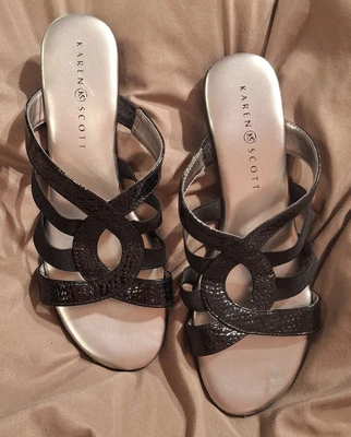 KAREN SCOTT  WOMEN’s Shoes Black Leather Slide Slip On Sandals Size 7.5 - Изображение 1 из 4