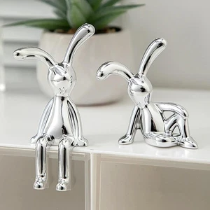Nordic Silver Rabbit Statue Bunny Sculpture Modern Animal Home Gift Decor - Picture 1 of 35