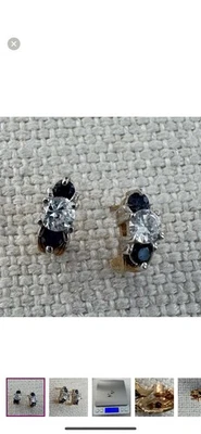 Bonitos pendientes de zafiro azul y blanco de oro amarillo de 10k 🎁 Foto 1 de 4