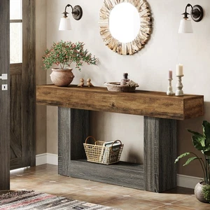 160 CM Console Table, Farmhouse 2-Tier Entryway Table with U-Shaped Base - Picture 1 of 9