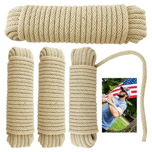 4 Pc 50FT Solid Twisted Cotton Rope 3/8" Thick Strong 150 lbs Load Boat Camping - Picture 1 of 1