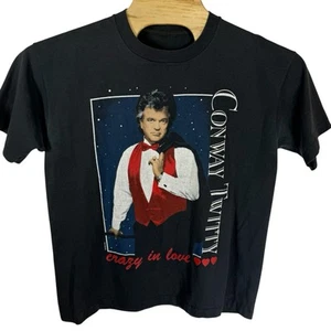 T-shirt Conway Twitty Crazy in Love nera grande (senza etichetta) vintage anni 90 - Foto 1 di 7