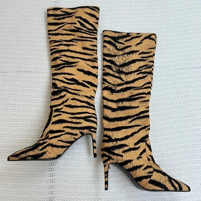 Unbranded Tiger Animal Print Knee High Stiletto Boots Dopamine Dressing - Image 1 of 4