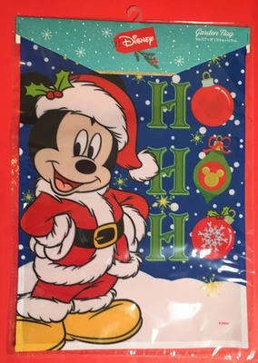 BANDERA DE JARDÍN AL AIRE LIBRE DISNEY MICKEY MOUSE “HO HO HO” NAVIDAD 🎄 12,5” X 18” NUEVO EN PAQUETE Foto 1 de 2