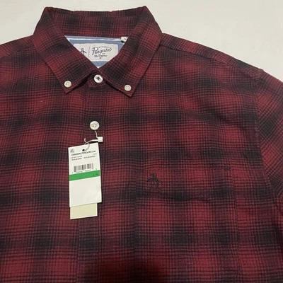NUEVA Camisa Original Penguin Para Hombres Talla Grande Franela Roja A Cuadros Abotonada Foto 1 de 4