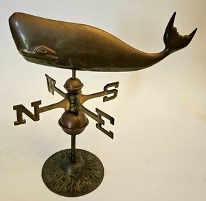 Vintage Copper Whale & Brass Base Tabletop Nautical Weather Vane - Picture 1 of 12