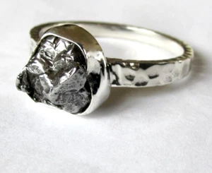 Anillo de meteorito natural artesanal / talla 12 / plata de ley 925 / 5,7 g - Imagen 1 de 6