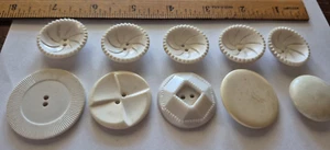 vintage lot of 10 WHITE unique plastic sewing buttons clothes jewelry craft - Picture 1 of 9