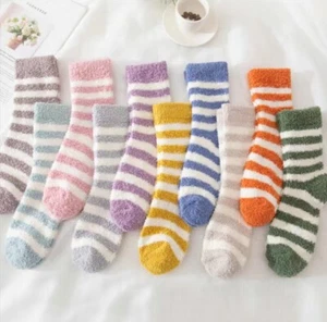 SOFT COZY FUZZY SOCKS 8 Pairs Womens Home Warm Striped Slipper OS - Picture 1 of 8