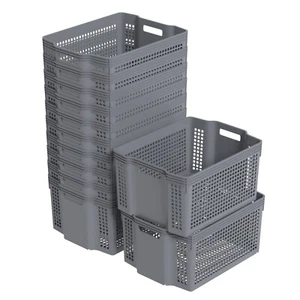 12-Pack Large Storage Basket, Stacking Plastic Rectangle Storage Bin, Gray - Picture 1 of 11